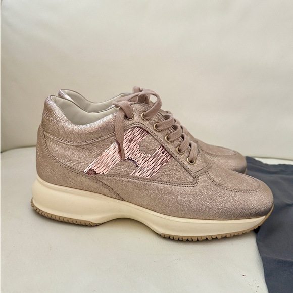 Hogan pink rose gold interactive/women’s  leather shoes sneakers - Picture 3 of 9